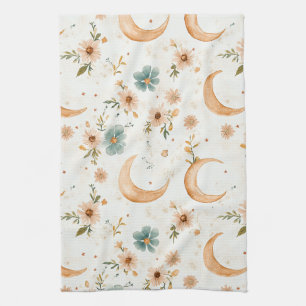 Himmlischer Halbmond Blumen Gold Glitter Geschirrtuch