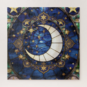 Himmlischer Halbmond-Ornament-Buntglas-Mond Puzzle