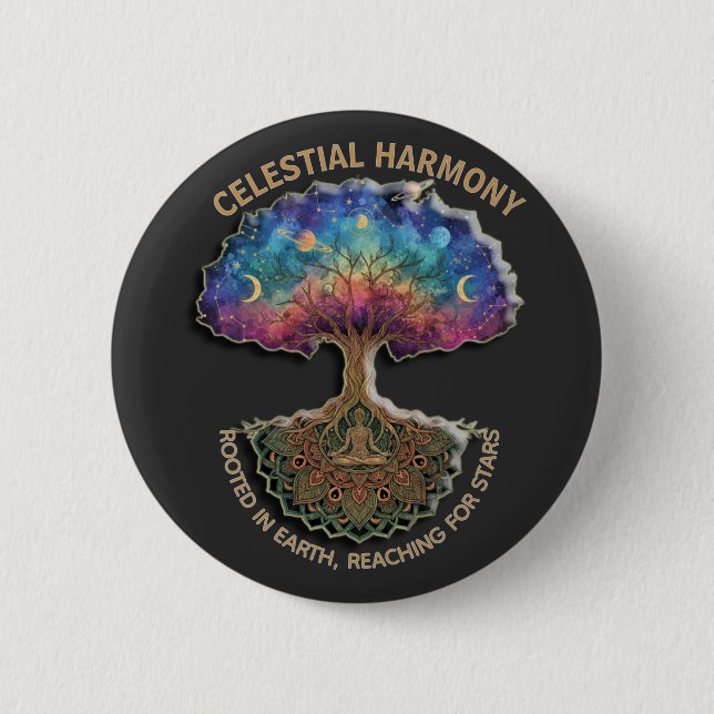 Himmlischer Harmoniebaum | Kosmisches Meditationsm Button (Vorderseite)