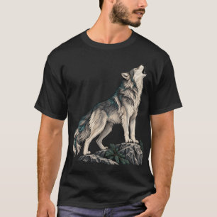 Himmlischer heulender Wolf Halbmond Grafik T-Shirt