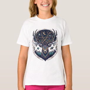 Himmlischer Hirsch Mystischer Mond & Sternen Kunst T-Shirt