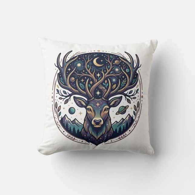 Himmlischer Hirsch Mystischer Mond- und Sternen-Ku Kissen (Vorderseite)
