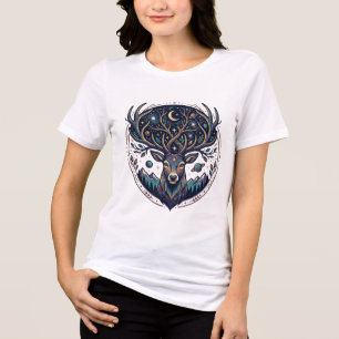 Himmlischer Hirsch Mystischer Mond- und Sternen-Ku Tri-Blend Shirt