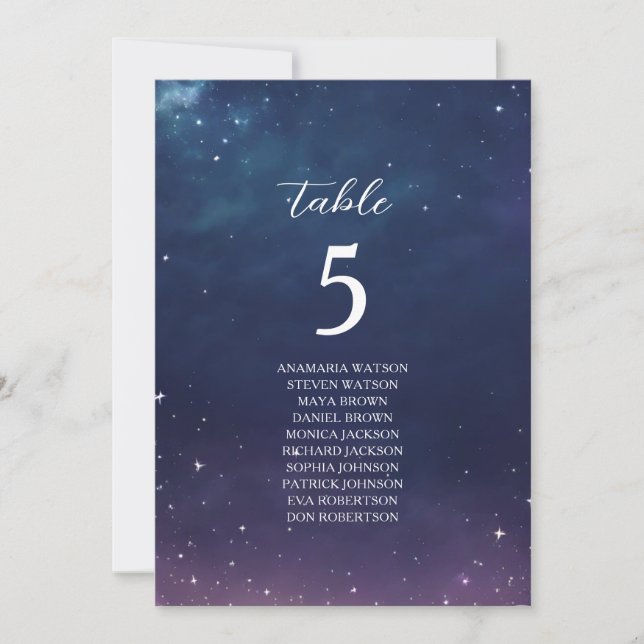 Himmlischer Hochzeitssitzplan mit Tischnummer (Vorderseite)