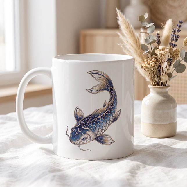 Himmlischer Koi-Fisch-Becher Luxus-Linienkunst Kaffeetasse (Von Creator hochgeladen)