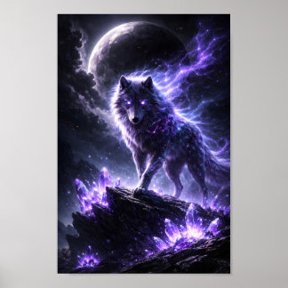 Himmlischer Lila Wolf Kristallberg Fantasy Poster