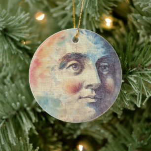 Himmlischer Mann im Mond - Aquarellkunst Keramik Ornament