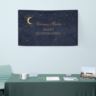 himmlischer Mitternachtsgoldmond Quinceañera Willk Banner