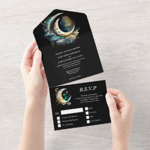Himmlischer Mond mystische sternenklare Nacht schw All In One Einladung