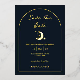 Himmlischer Mond und Sterne Bogen Save-the-Date Folieneinladung