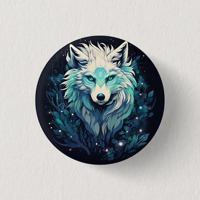 Himmlischer Mondwilder Wolf Button (Vorderseite)