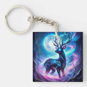 Himmlischer Neonhirsch und Vollmond Acryl-Schlüsse Schlüsselanhänger
