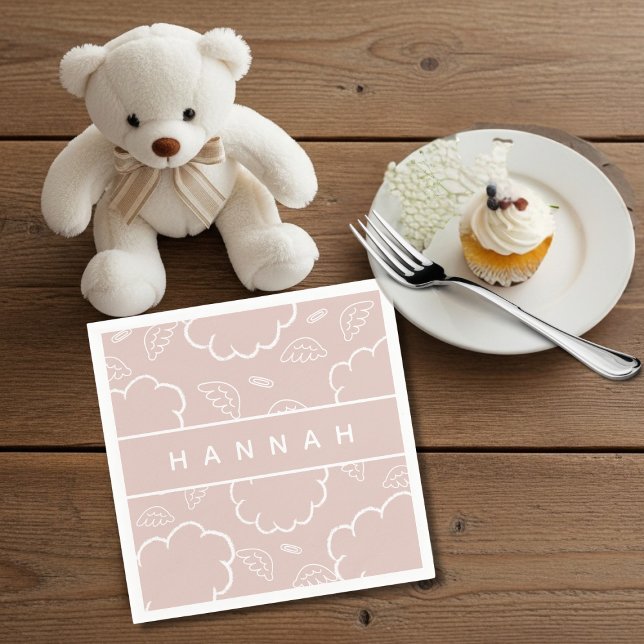Himmlischer Personalisierter Engel Heiligenschein  Serviette (Heavenly Personalized Angel Halo Cloud Pink)