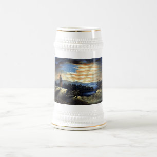 Himmlischer Sonnenaufgang der amerikanischen Flagg Bierglas