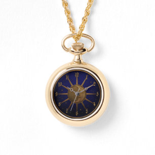 Himmlischer Sun-Mond-Messingflachrelief-Grafik Armbanduhr