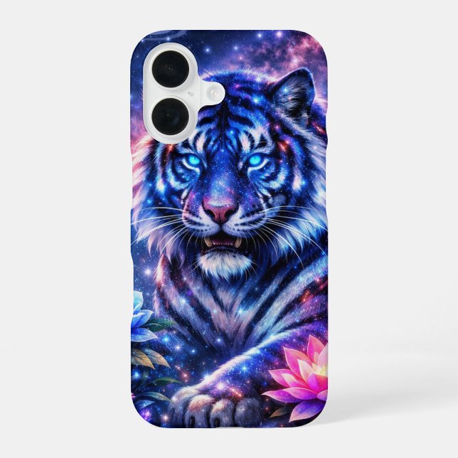 Himmlischer Tiger des Kosmos  iPhone 16 Hülle ("Born of stars, the tiger guards the galaxies")