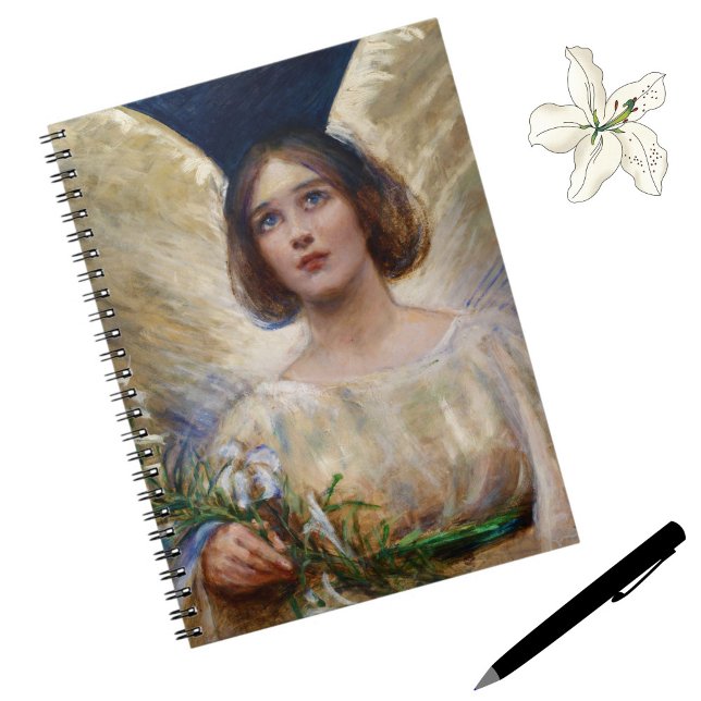 Himmlischer Vintager Engel + White Lilie Notebook Notizblock (A beautiful vintage angel notebook.)