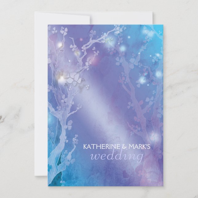 Himmlischer Wald schimmerend Blaue Hochzeit Einladung (Vorderseite)