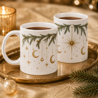 Himmlischer Weihnachtsmond Sterne Immergrün Tasse