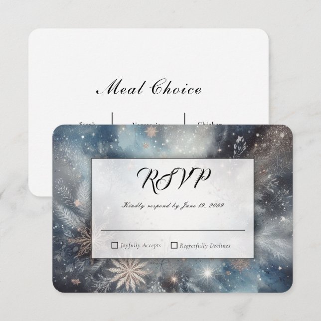 Himmlischer Winter-Mitternachts-Funkelnde Hochzeit RSVP Karte (Vorne/Hinten)