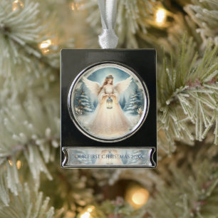Himmlischer Winterengel - Laterne der Hoffnung Banner-Ornament Silber