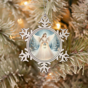 Himmlischer Winterengel - Laterne der Hoffnung Schneeflocken Zinn-Ornament