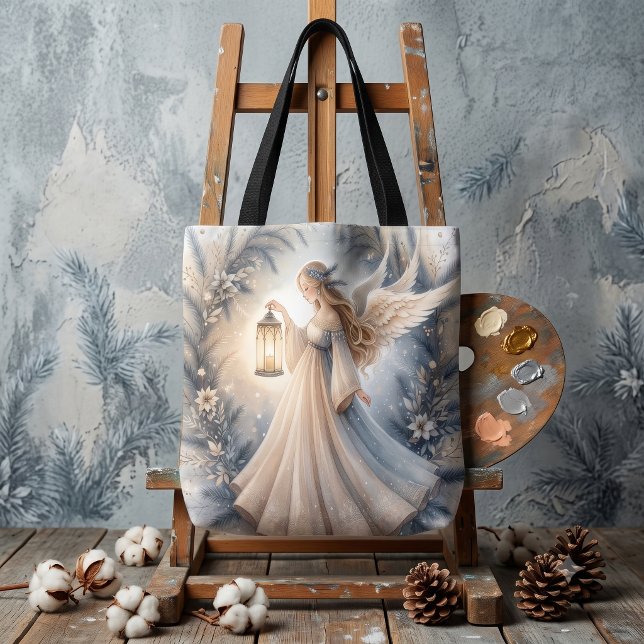 Himmlischer Winterengel - Laterne des Friedens (Celestial Winter Angel Lantern of Peace Tote Bag)