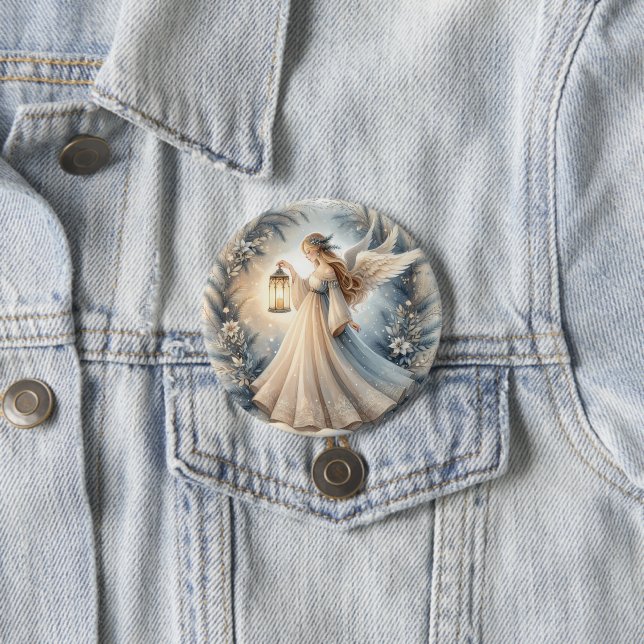 Himmlischer Winterengel - Laterne des Friedens Button (Beispiel)