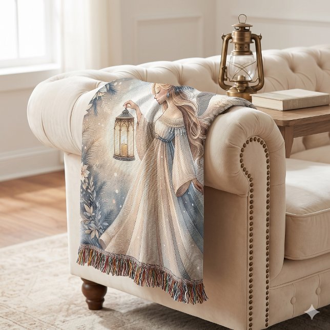 Himmlischer Winterengel - Laterne des Friedens Decke (Celestial Winter Angel Lantern of Peace Throw Blanket)
