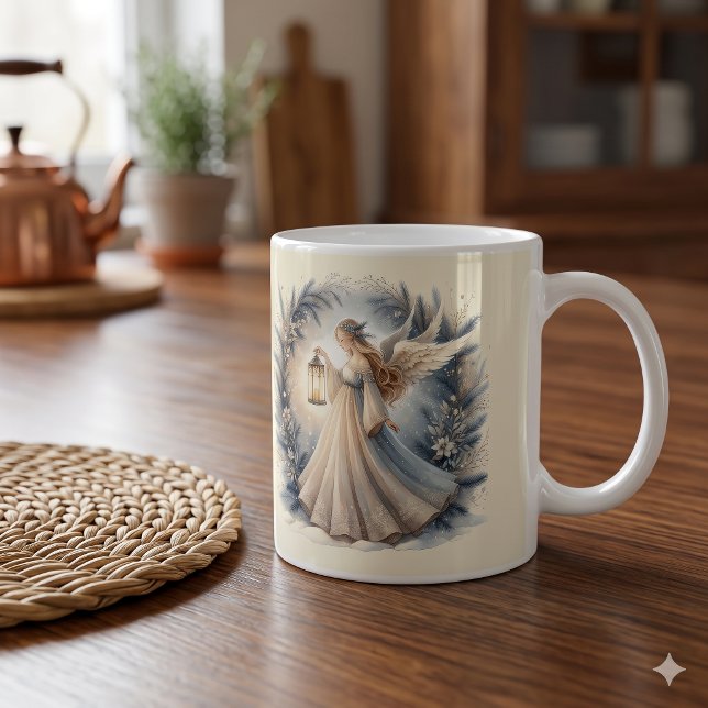 Himmlischer Winterengel - Laterne des Friedens Kaffeetasse (Celestial Winter Angel Lantern of Peace Coffee Mug)