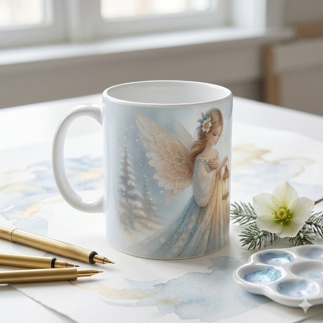 Himmlischer Winterengel Laterne des Trostes Kaffeetasse (Celestial Winter Angel Lantern of Comfort Coffee Mug)