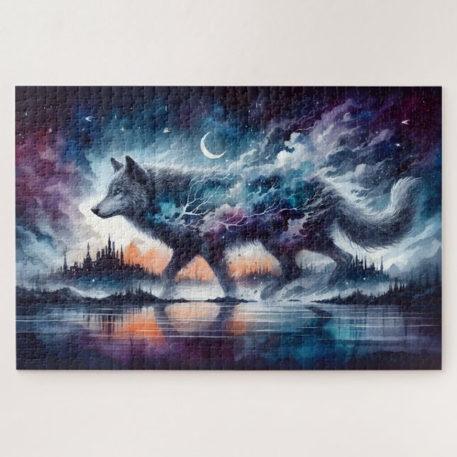 Himmlischer Wolf, der durch die Sterne wandelt Puzzle (Horizontal)