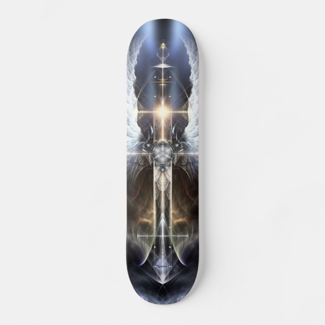 Himmlisches Angel Wing Cross Fraktal Skateboard (Vorderseite)