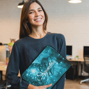 Himmlisches Aqua Türkis Sternen Glanz Fancy Monogr Laptopschutzhülle