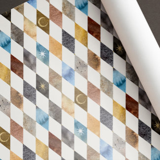 Himmlisches Aquarell-Harlekin-Diamantmuster Geschenkpapier
