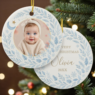Himmlisches Baby-Erstes Süßes Blaues Weihnachtsfot Keramik Ornament