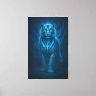 Himmlisches Blau-Elektrisch Weißer Tiger – High-En Leinwanddruck