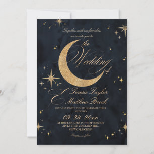 Himmlisches Blau & Gold Moody-Hochzeit Einladung