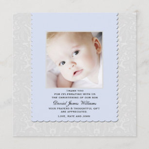 Himmlisches blaues Damast-Foto danken Dankeskarte