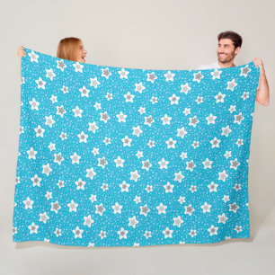 Himmlisches blaues Polka-Punkt-Retro mit Sternen Fleecedecke