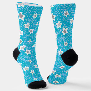 Himmlisches blaues Polka-Punkt-Retro mit Sternen Socken