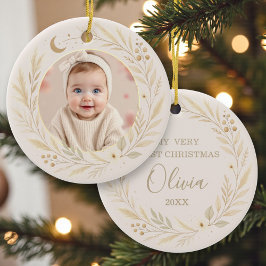 Himmlisches Boho-Baby-Erste-Weihnachts-Foto Keramik Ornament