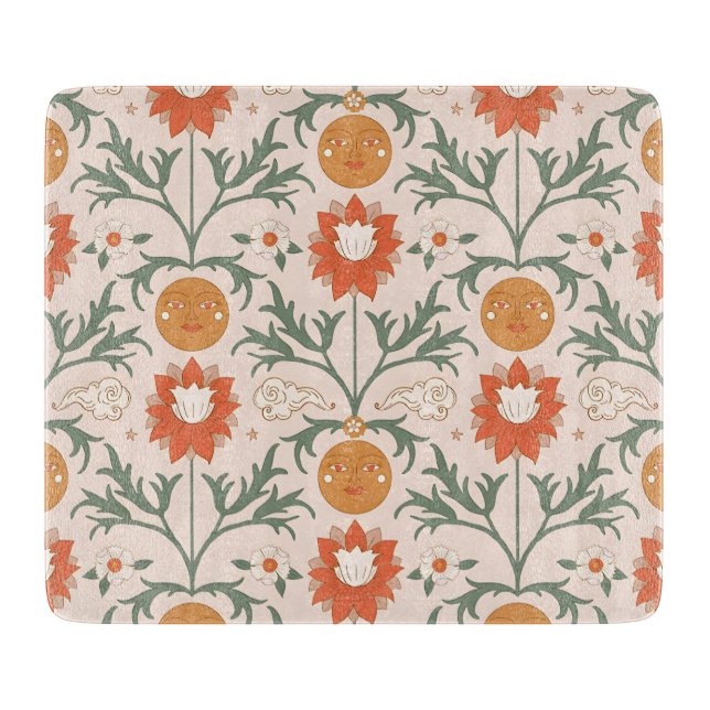 Himmlisches florales Sonnenstrahl-Musterdesign Schneidebrett (Vorderseite)