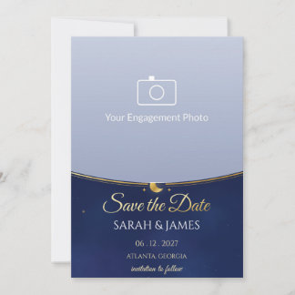 Himmlisches Foto Save-the-Date, Navy Gold Mond Einladung