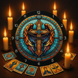 Himmlisches geflügeltes Kreuz Große Wanduhr
