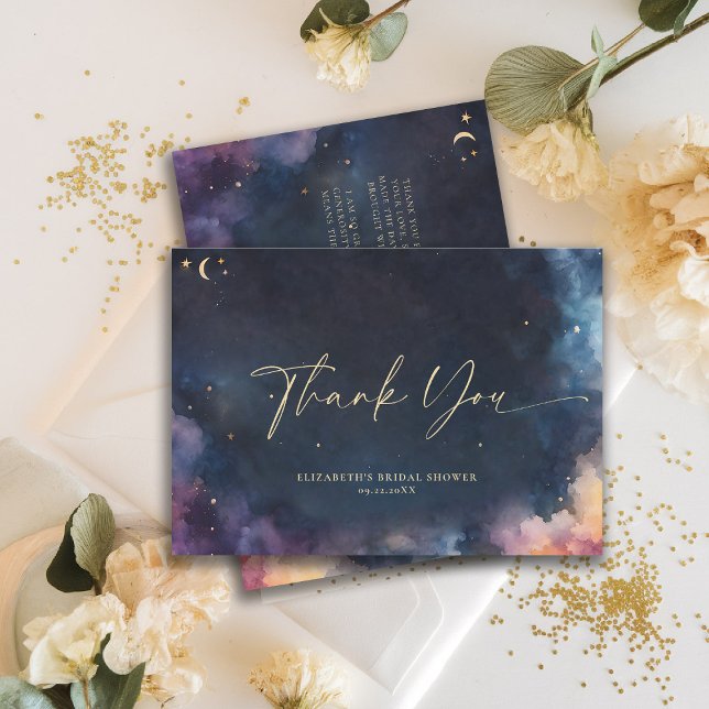 Himmlisches Geschenk Mitternachtsblaue Sternennach Dankeskarte (celestial bridal shower thank you card midnight navy blue starry night galaxy astrology universe)