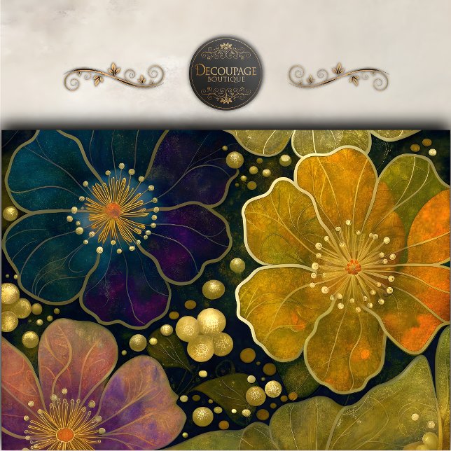 Himmlisches Gold-Blumen-Dekoupage Seidenpapier (Celestial Gold Floral Decoupage Tissue Paper)