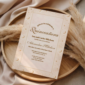 Himmlisches Gold Mond Quinceañera Einladung