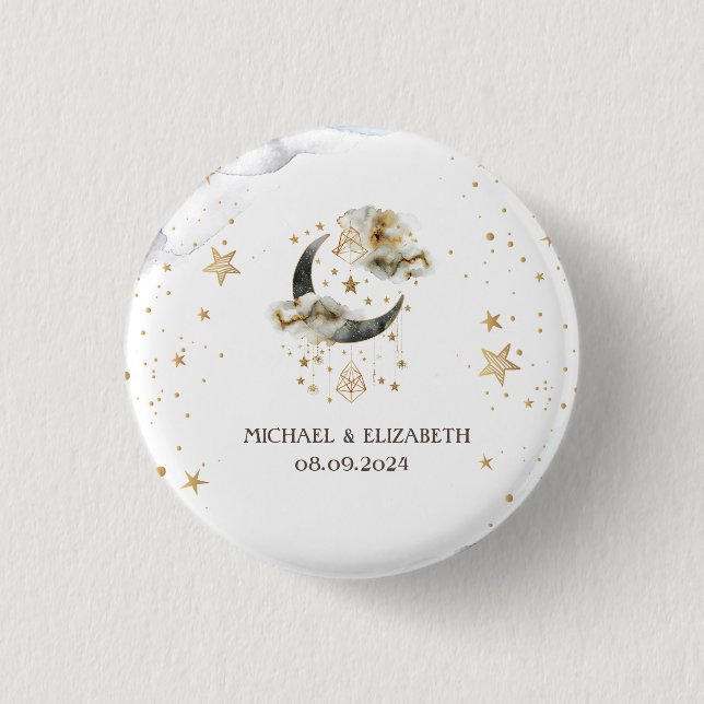 Himmlisches Gold Mond Sterne  Button (Vorderseite)