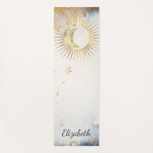 Himmlisches Gold Sonne, Mond, Sterne Aquarell Yogamatte